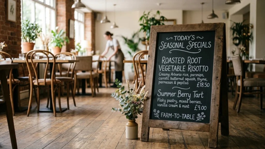  Seasonal special listed on a restaurant menu board, a common source of uncosted menu items.
